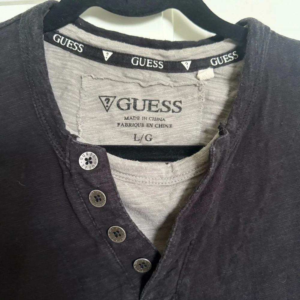 GUESS Black Short Sleeve Henley Shirt - Picture 2 of 4